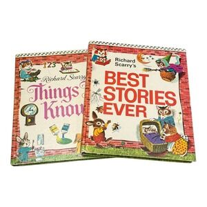 Richard Scarry Hardcover Books Lot 2  Things to Know Best Stories Ever 1971‎